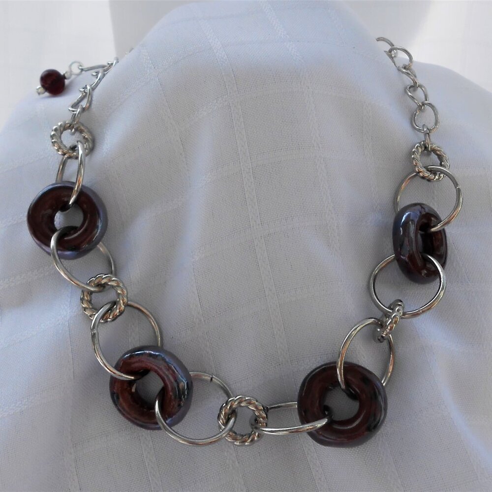 No. 444 Gorgeous handmade statement necklace with totally crazy ceramic rings!